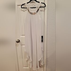 Avenue White High-Low Halter Dress with Gold Accent